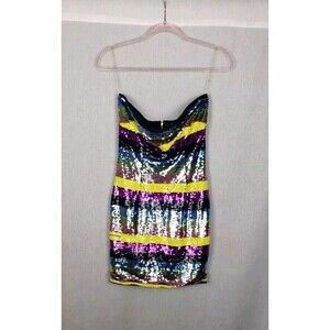 Shop 17 Dress Small Strapless Mini‎ Multicolored Sequins Hoco T. Swiftee Lined